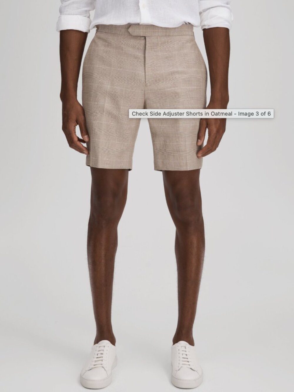 NWT Reiss Send Check Side Adjuster Shorts in Oatmeal (36W)